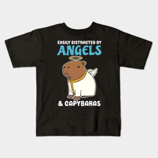 Easily Distracted by Angels and Capybaras Cartoon Kids T-Shirt